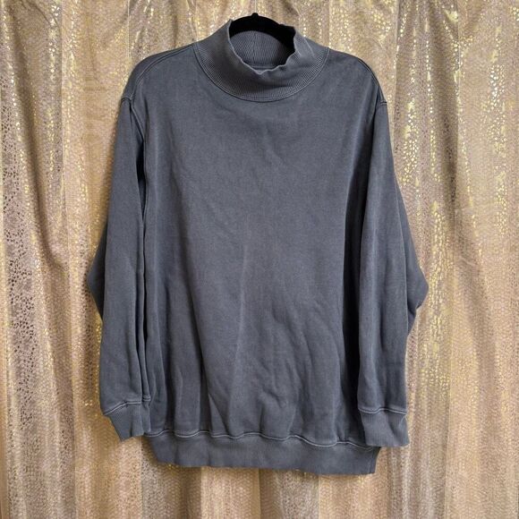 Aerie Charcoal Gray Oversized Mock Neck Sweater Pockets Small - Picture 1 of 6